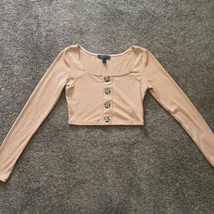 long sleeve button down cropped shirt